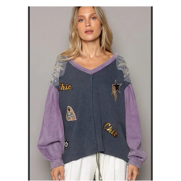 POL Glam Embroidered Patchwork Sweater - Picture 5 of 6